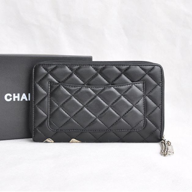 Chanel Leather Snake CC Logo Long Zipper Wallet 26710 Black