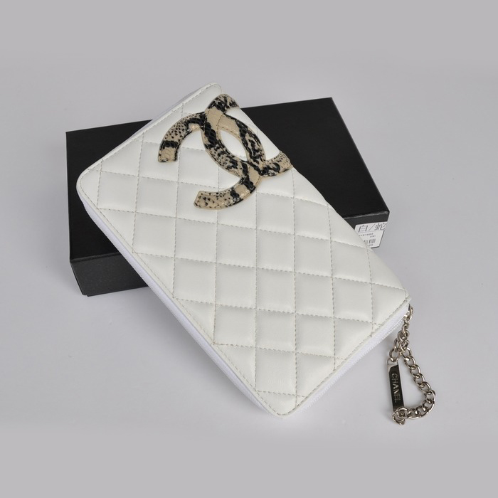 Chanel Leather Snake CC Logo Long Zipper Wallet 26710 White