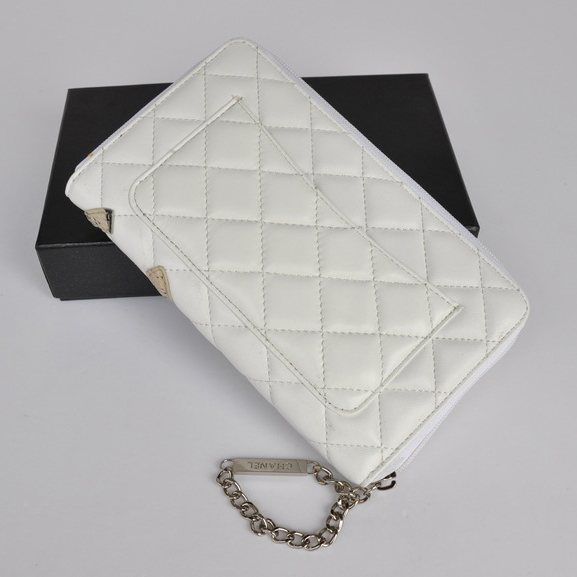 Chanel Leather Snake CC Logo Long Zipper Wallet 26710 White