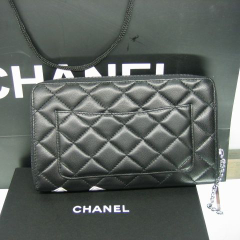 Chanel Leather White CC Logo Long Zipper Wallet 26710 Black