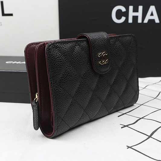 Chanel Matelasse Bi-Fold Wallet Black Original Caviar leather A48667 Gold