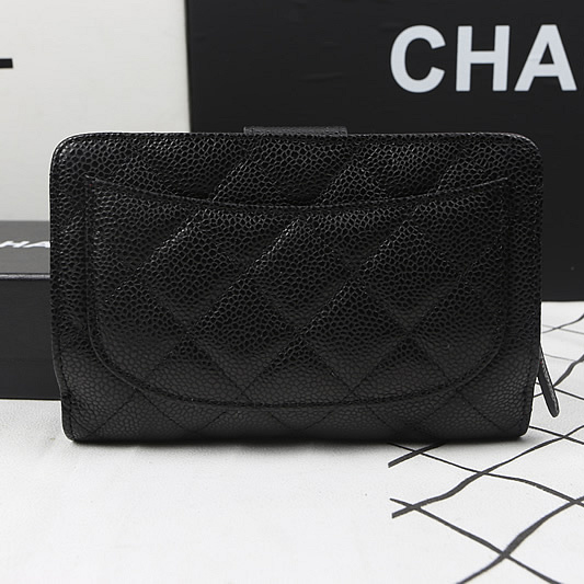 Chanel Matelasse Bi-Fold Wallet Black Original Caviar leather A48667 Gold