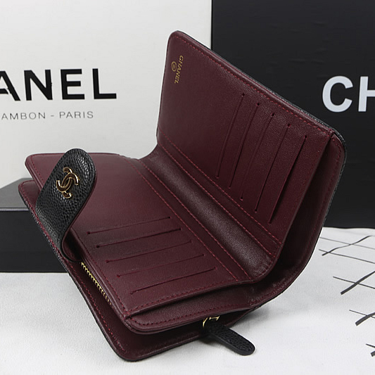 Chanel Matelasse Bi-Fold Wallet Black Original Caviar leather A48667 Gold