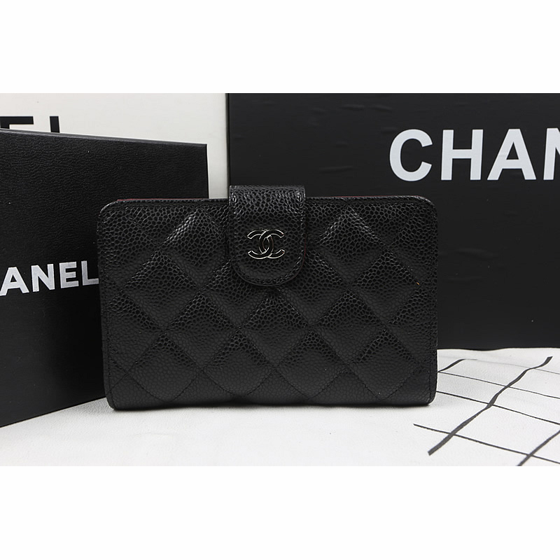 Chanel Matelasse Bi-Fold Wallet Black Original Caviar leather A48667 Silver