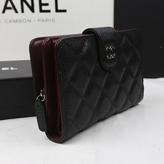 Chanel Matelasse Bi-Fold Wallet Black Original Caviar leather A48667 Silver