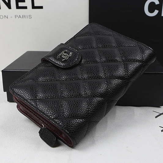 Chanel Matelasse Bi-Fold Wallet Black Original Caviar leather A48667 Silver