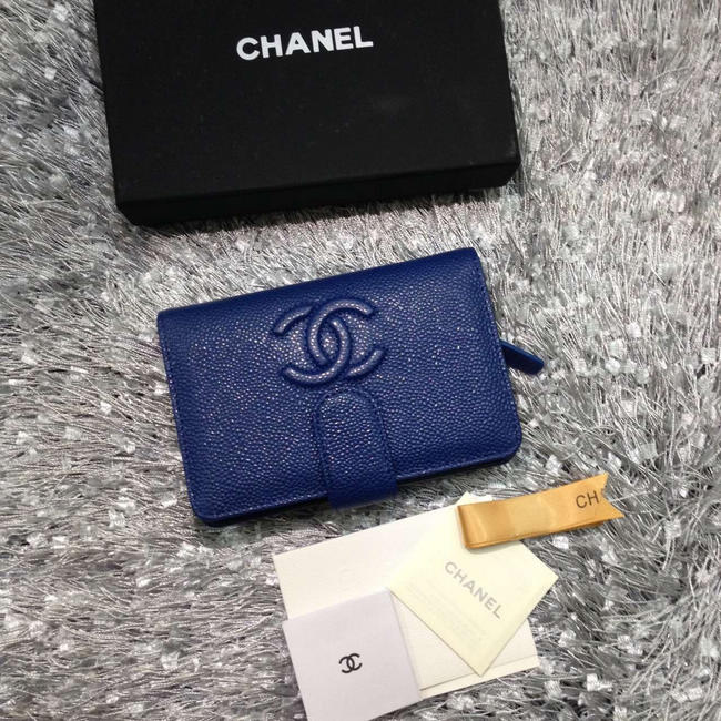 Chanel Matelasse Bi-Fold Wallet Caviar Leather A50073 Blue