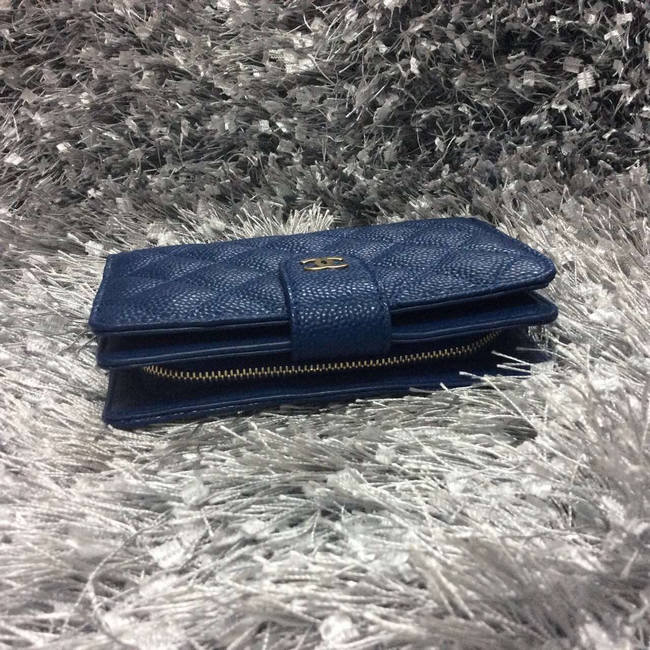 Chanel Matelasse Bi-Fold Wallet Caviar Leather A50073 Blue