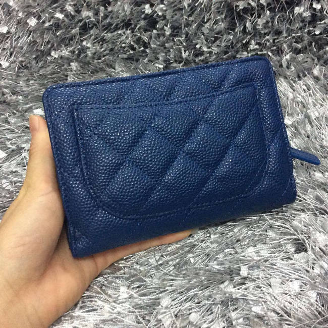 Chanel Matelasse Bi-Fold Wallet Caviar Leather A50073 Blue