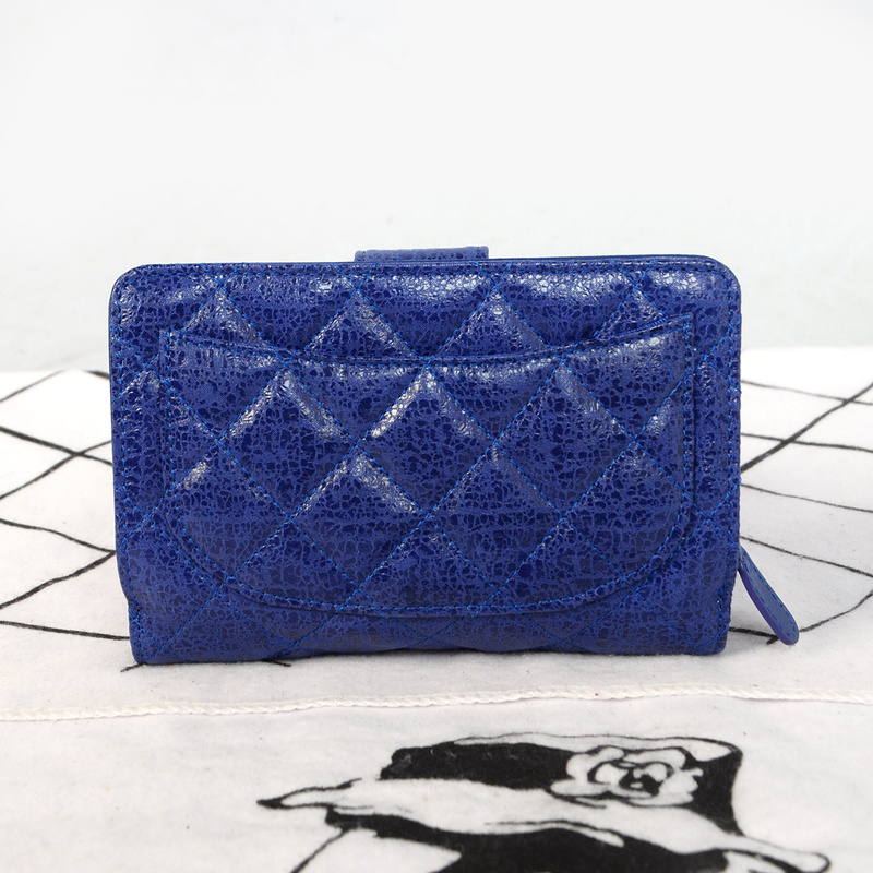 Chanel Matelasse Bi-Fold Wallet Glazed Crackled Leater C004 Blue