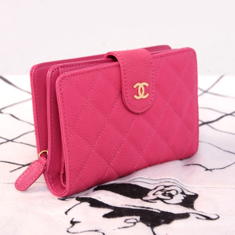 Chanel Matelasse Bi-Fold Wallet Nubuck Cannage leather C0041 Rose