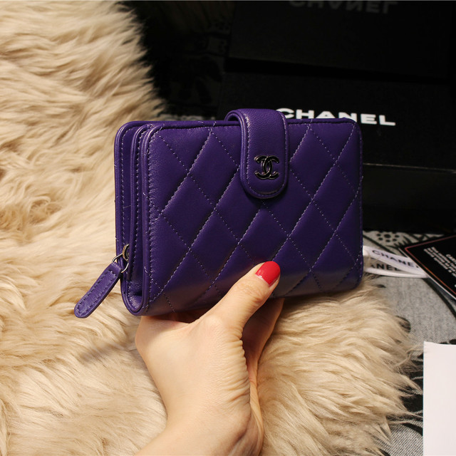 Chanel Matelasse Bi-Fold Wallet Sheepskin Leater A31506 Purple