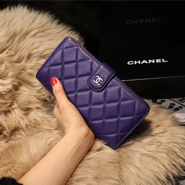 Chanel Matelasse Bi-Fold Wallet Sheepskin Leater A31507 Purple