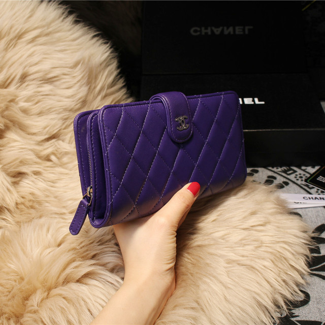 Chanel Matelasse Bi-Fold Wallet Sheepskin Leater A31507 Purple