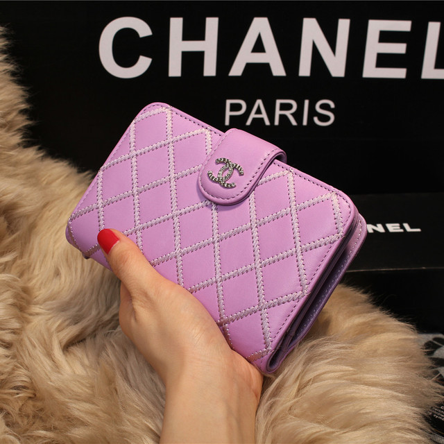 Chanel Matelasse Bi-Fold Wallet Sheepskin Leater A80136 Lavender