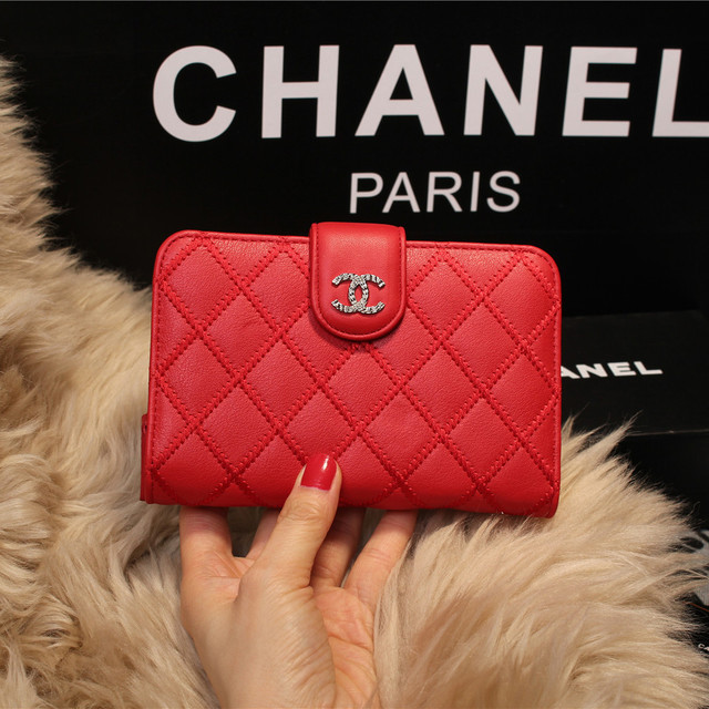 Chanel Matelasse Bi-Fold Wallet Sheepskin Leater A80136 Red