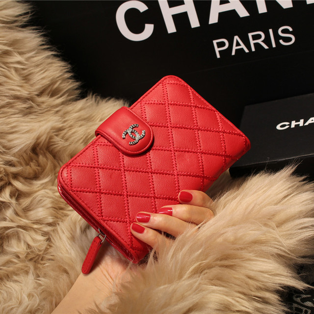 Chanel Matelasse Bi-Fold Wallet Sheepskin Leater A80136 Red