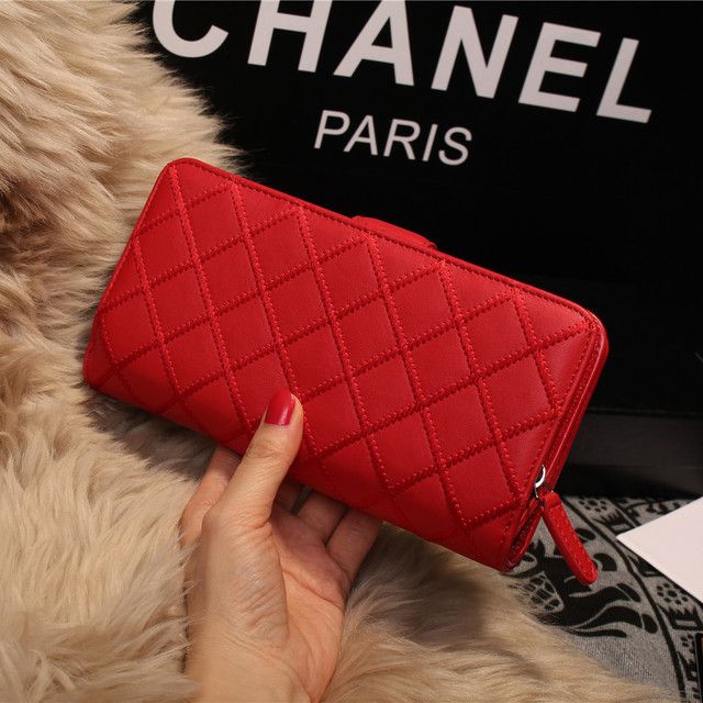 Chanel Matelasse Bi-Fold Wallet Sheepskin Leater A80137 Red