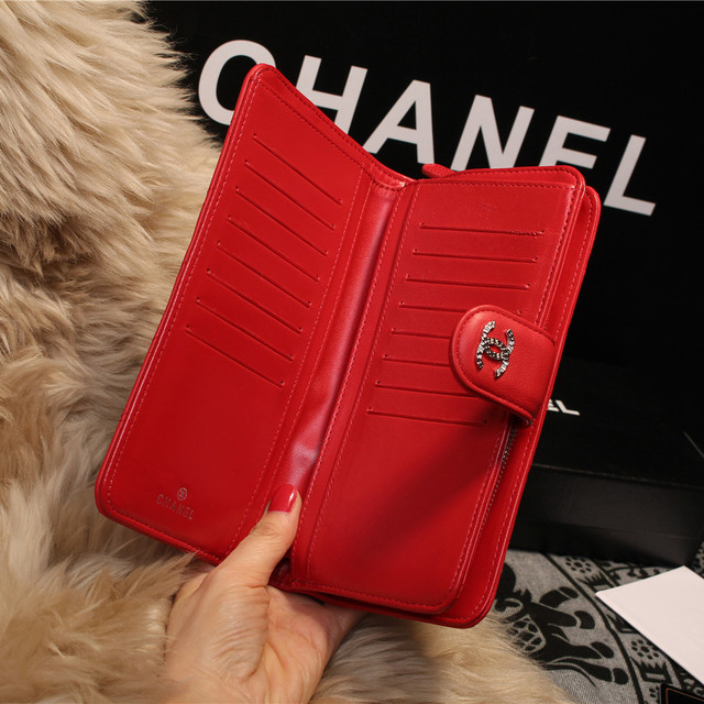 Chanel Matelasse Bi-Fold Wallet Sheepskin Leater A80137 Red