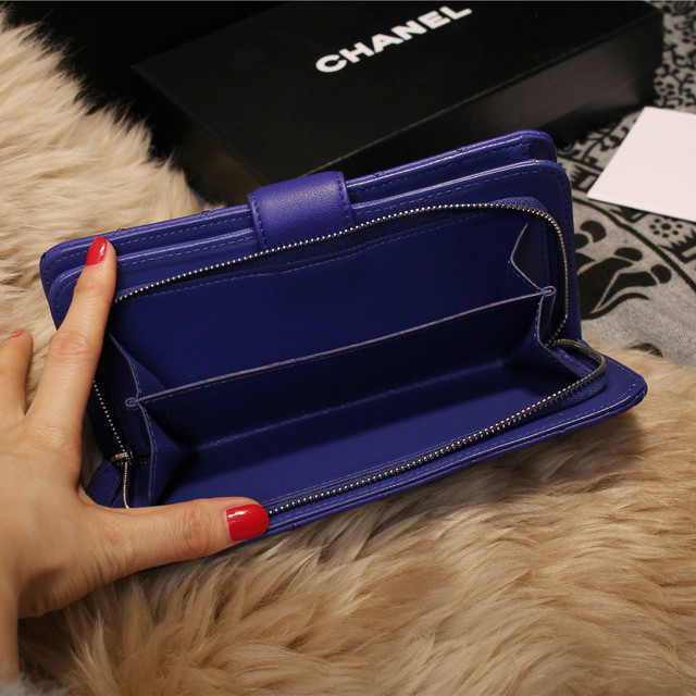 Chanel Matelasse Bi-Fold Wallet Sheepskin Leater A80137 Royal