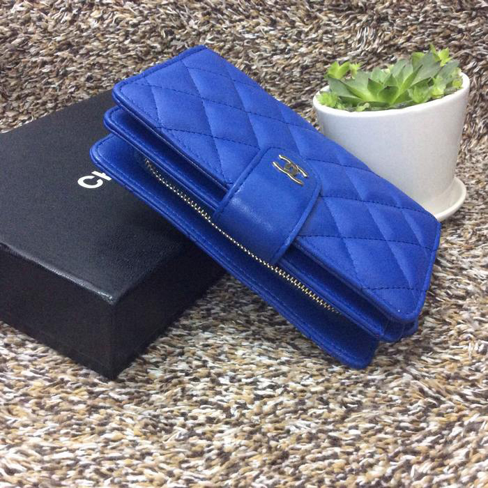 Chanel Matelasse Bi-Fold Wallet Sheepskin Leather A50073 Blue