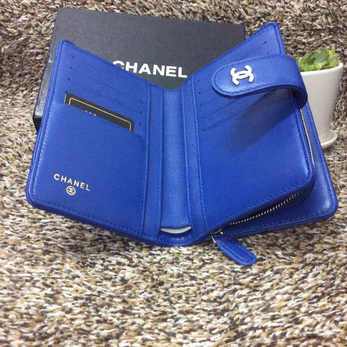 Chanel Matelasse Bi-Fold Wallet Sheepskin Leather A50073 Blue