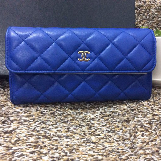 Chanel Matelasse Bi-Fold Wallet Sheepskin Leather A50096 Blue