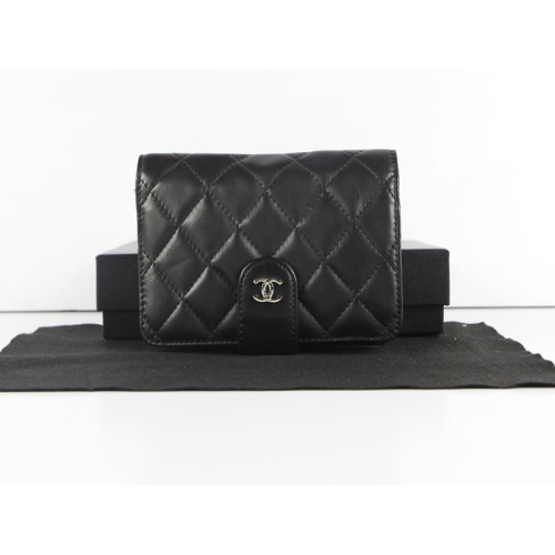 Chanel Matelasse Bi-Fold Wallet Sheepskin Leather C004 Black