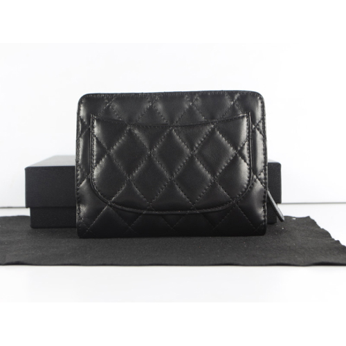 Chanel Matelasse Bi-Fold Wallet Sheepskin Leather C004 Black