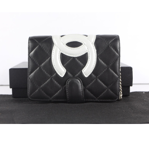 Chanel Matelasse Bi-Fold Wallet Sheepskin Leather C004 Black with white