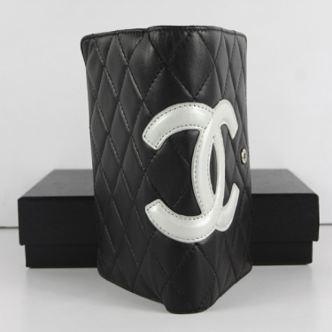 Chanel Matelasse Bi-Fold Wallet Sheepskin Leather C004 Black with white