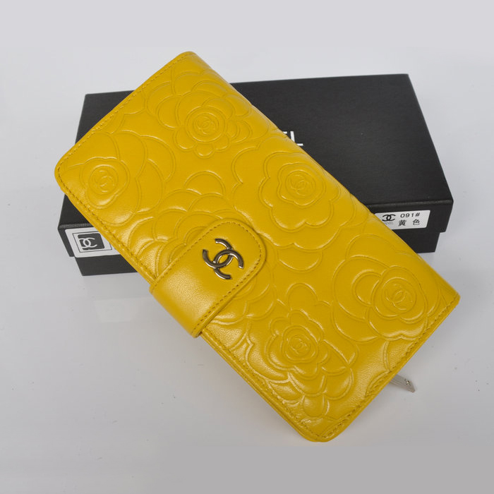 Chanel Matelasse Bi-Fold Wallet Sheepskin Leather C091 Yellow