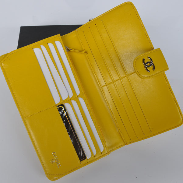 Chanel Matelasse Bi-Fold Wallet Sheepskin Leather C091 Yellow