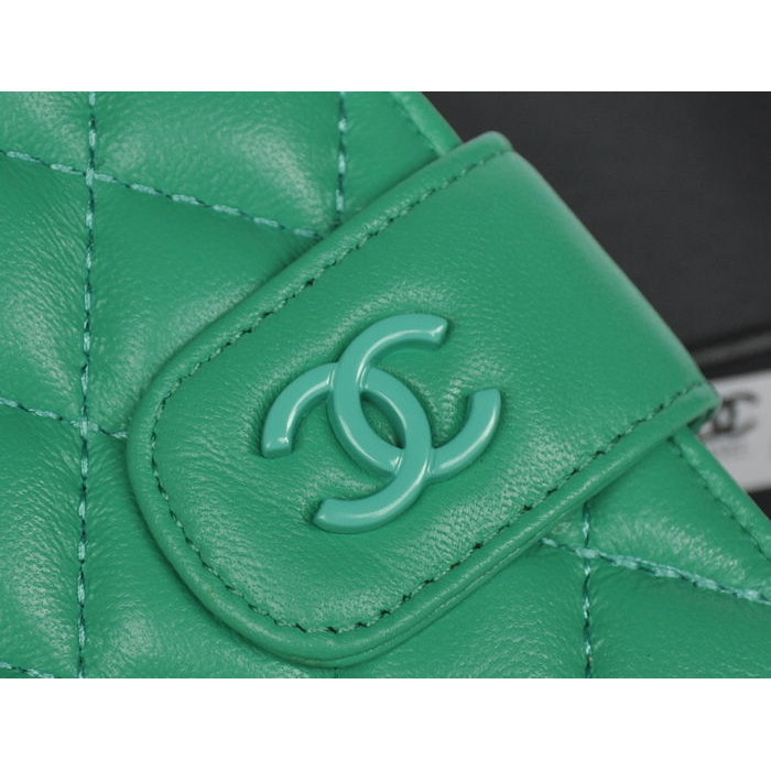 Chanel Matelasse Bi-Fold Wallet Sheepskin Leather C093 Green