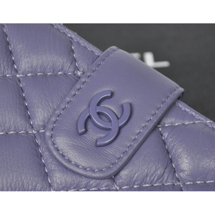 Chanel Matelasse Bi-Fold Wallet Sheepskin Leather C093 Purple