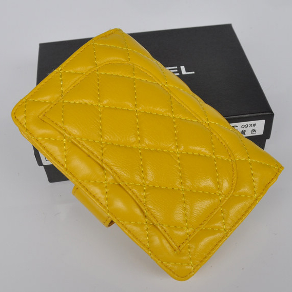 Chanel Matelasse Bi-Fold Wallet Sheepskin Leather C093 Yellow