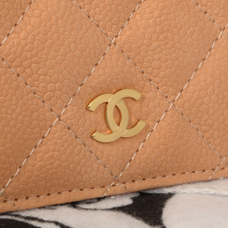 Chanel Matelasse Bi-Fold wallets Original Cannage Pattern Nubuck Leather C001 Apricot