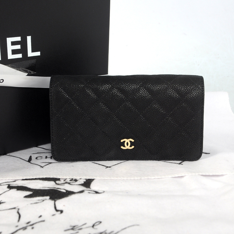 Chanel Matelasse Bi-Fold wallets Original Cannage Pattern Nubuck Leather C001 Black