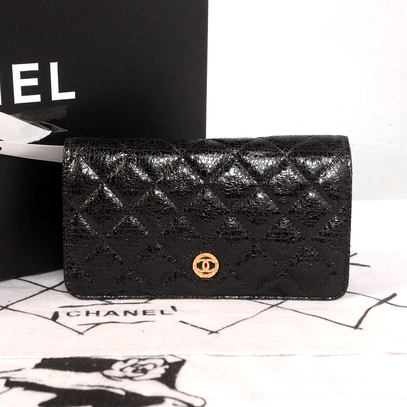 Chanel Matelasse Bi-Fold wallets Original Glazed Crackled Leater C001 Black