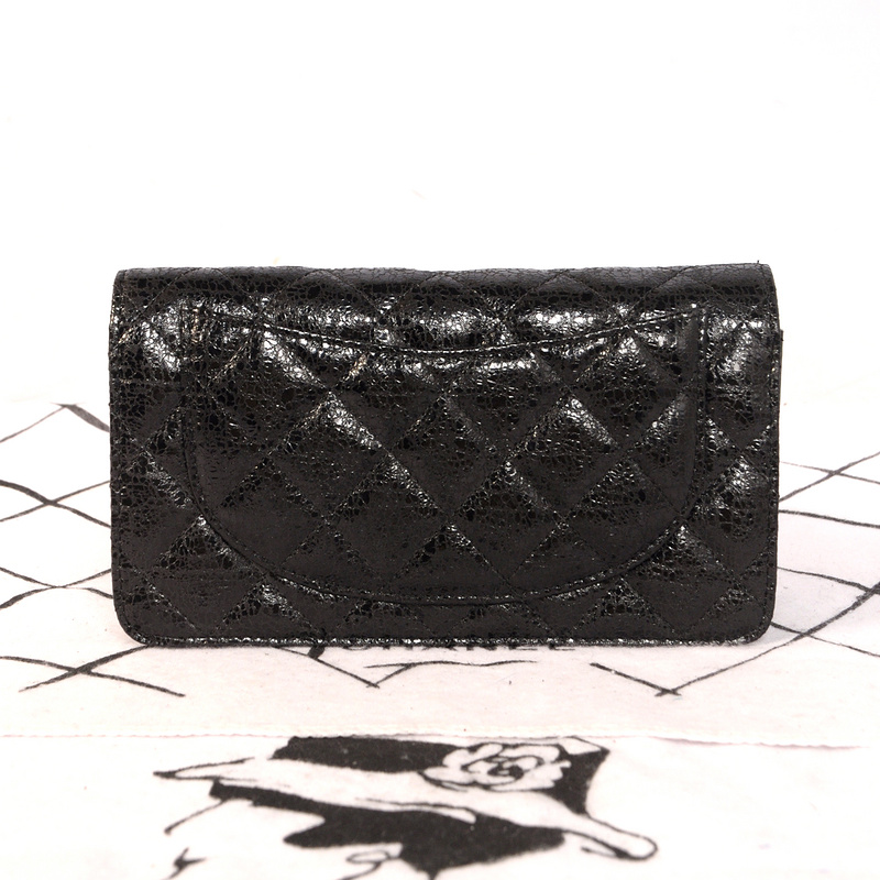 Chanel Matelasse Bi-Fold wallets Original Glazed Crackled Leater C001 Black