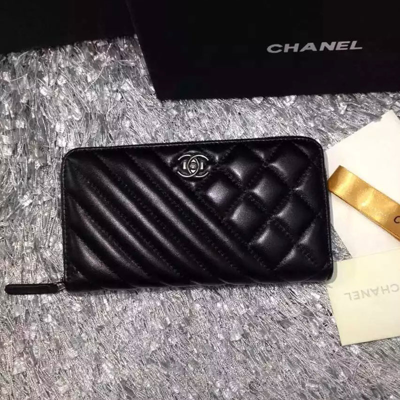 Chanel Matelasse Original Leather Zip Around Wallet A80467 Black