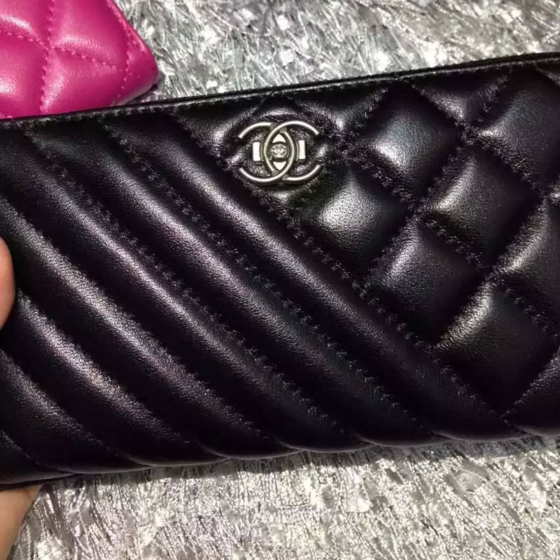 Chanel Matelasse Original Leather Zip Around Wallet A80467 Black