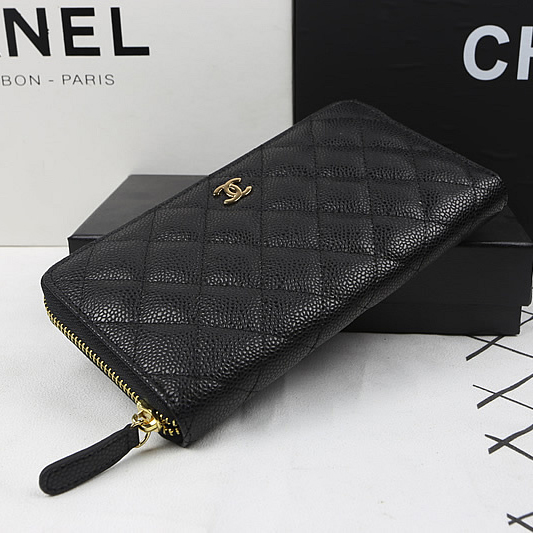 Chanel Matelasse Zip Around Wallet Black Original Caviar leather A50097 Gold