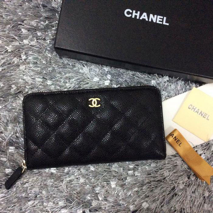 Chanel Matelasse Zip Around Wallet Caviar leather A50071 Black