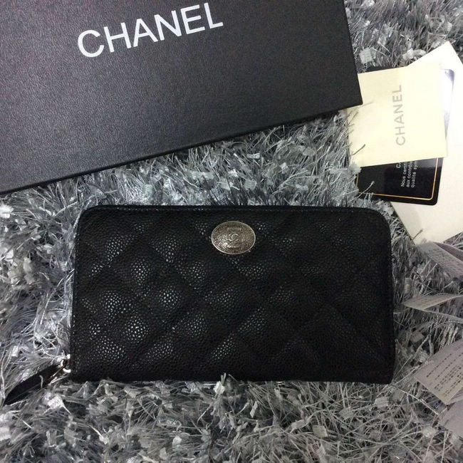 Chanel Matelasse Zip Around Wallet Caviar leather A69368 Black