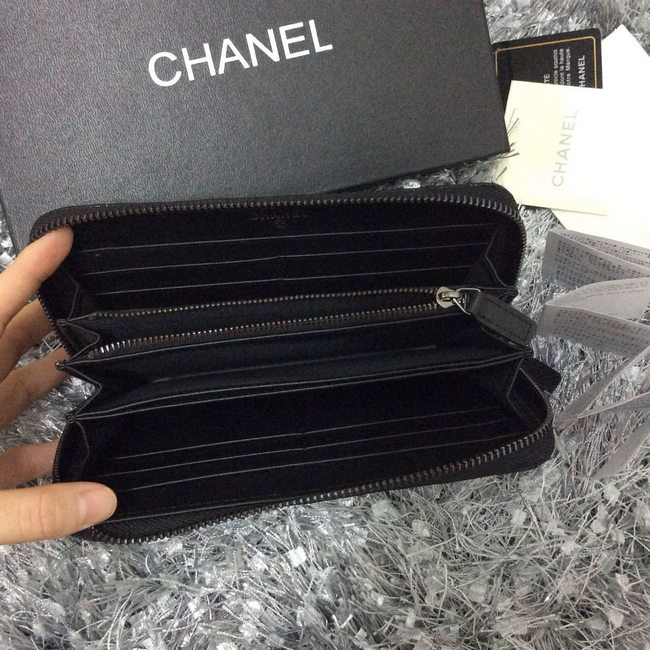 Chanel Matelasse Zip Around Wallet Caviar leather A69368 Black