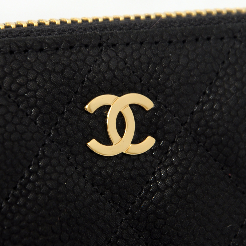 Chanel Matelasse Zip Around Wallet Original Cannage Pattern Nubuck Leather C009 Black