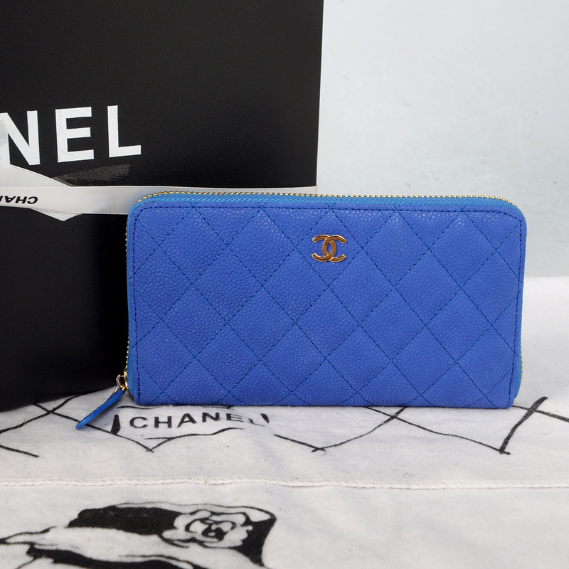 Chanel Matelasse Zip Around Wallet Original Cannage Pattern Nubuck Leather C009 Blue