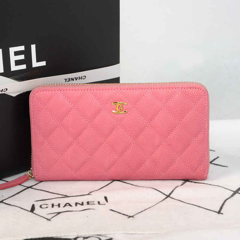 Chanel Matelasse Zip Around Wallet Original Cannage Pattern Nubuck Leather C009 Pink