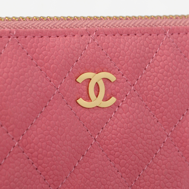 Chanel Matelasse Zip Around Wallet Original Cannage Pattern Nubuck Leather C009 Pink